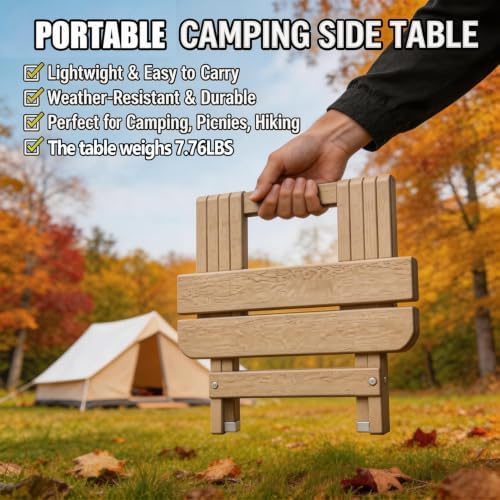 Folding Outdoor Side Table,Small HDPE Patio Table,All-Weather Compact Portable End Table for Patio,Porch,Pool,Brown,11.8" D x 15.7" W x 15.7" H