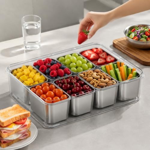 Snackle Box Container Stainless Steel - 8 Compartment Divided Serving Tray