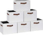 GhvyenntteS 6 Pack Large Fabric Storage Bins with Handles, 15x11x9.6 Inch Storage Baskets for Shelves, Foldable Closet Storage Bins for Shelves, Closet Organizers and Storage Boxes, White