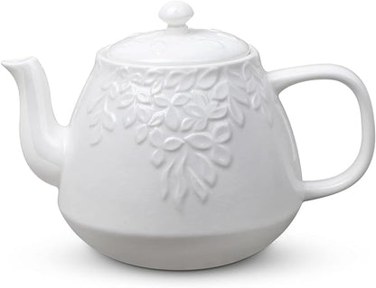 Toptier Leaf Teapot, Porcelain Tea Pot with Stainless Steel Infuser, Blooming & Loose Leaf Ceramic Teapot, 37 Ounce, White