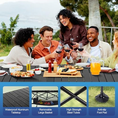 ALPHA CAMP Adjustable Camping Table with Storage for Grill Travel Picnic