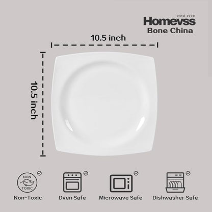 HomeVss, New Bone China Dinnerware Set, Rim Square Shape, 16pc Set
