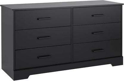 Prepac Rustic Ridge Farmhouse 6-Drawer Double Dresser, Black Dresser for Bedroom, Chest of Drawers with 6 Storage Drawers, 53.25” wide x 18.25” deep x 28.5” tall, Black