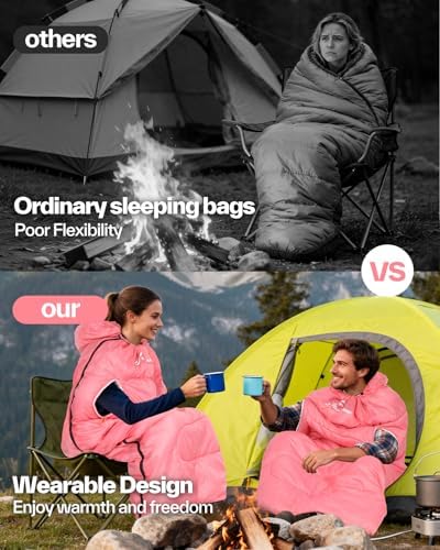 Sportneer Wearable Sleeping Bag for Adults & Kids – Walkable with Arm Zippers, Warm Weather & Cold Waterproof, Compact for Camping, Stadiums, Travel, Backpacking & Car Use