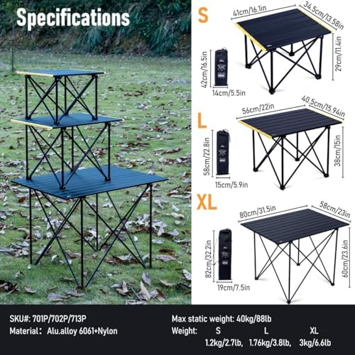 iClimb Ultralight Compact Camping Folding Table (Reinforced Black - L)