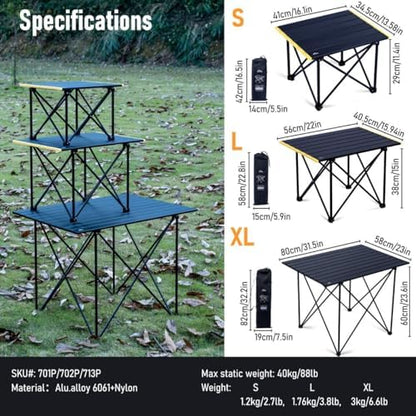 iClimb Ultralight Compact Camping Folding Table (Reinforced Black - S)