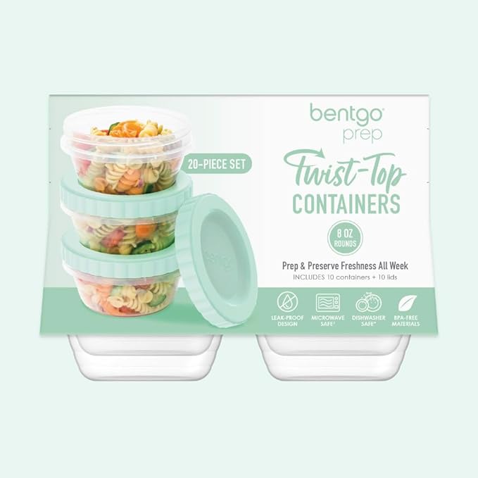 Bentgo Prep - 20 Piece 8 fl oz Leak-Proof Deli Containers with Lids, Food Storage for Meal Prep, Twist-Top, Reusable, PFAS & BPA-Free, Stackable, Microwave, Freezer, & Dishwasher Safe (Honeydew)
