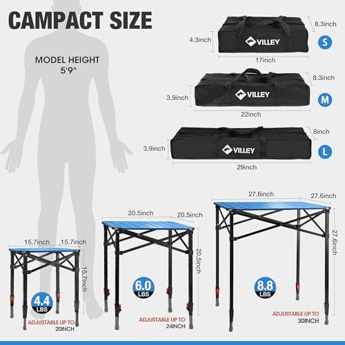 VILLEY Folding Camping Square Table, Portable Aluminum Table, Small