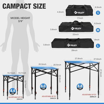VILLEY Folding Camping Square Table, Portable Aluminum Table, Small