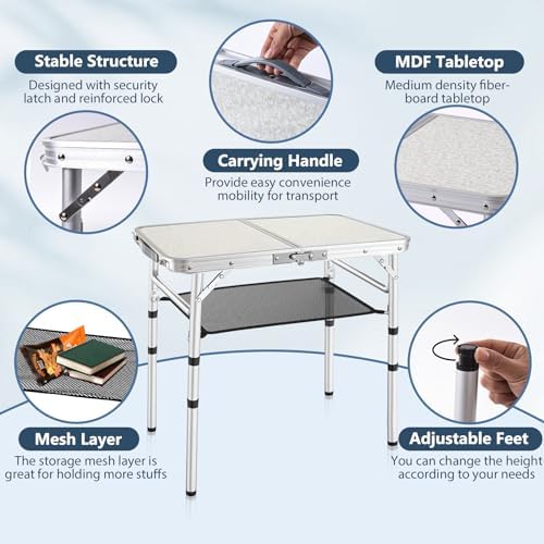 YihuiKo Folding Picnic Table, Small Camping Table with Adjustable Heights
