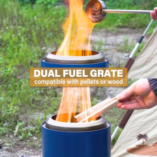 HGD 9.6 x 7.1 in Small Tabletop Fire Pit, Portable Mini Smokeless Table Top Firepit, Low Smoke Camping Stove for Outdoor & Patio, Fueled by Pellets or Wood, with Travel Bag, Stainless Steel, Blue