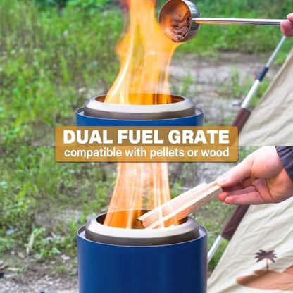 HGD 9.6 x 7.1 in Small Tabletop Fire Pit, Portable Mini Smokeless Table Top Firepit, Low Smoke Camping Stove for Outdoor & Patio, Fueled by Pellets or Wood, with Travel Bag, Stainless Steel, Blue