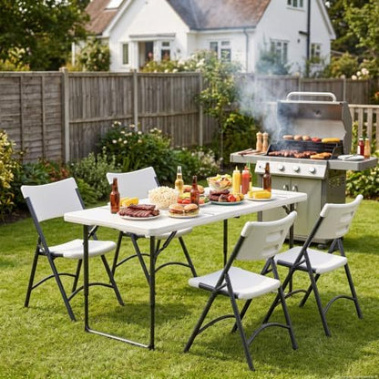 2 Pack 4 FT Folding Table with Adjustable Height, Heavy Duty Fold in Half Utility Table, Portable Plastic Picnic Table, No Assembly Card Table for Camping, BBQ, Party, RV Travel