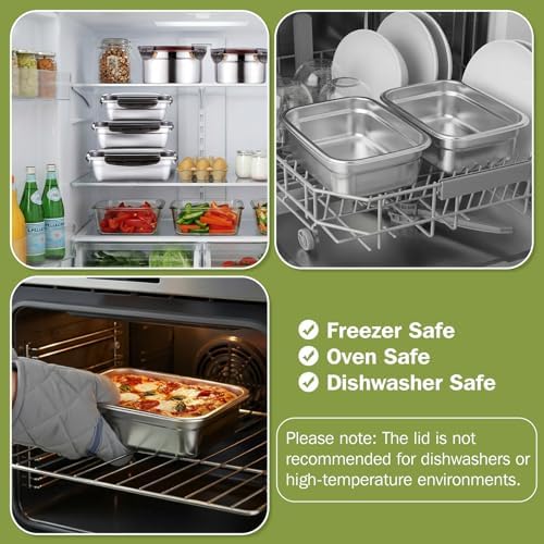 8 Pcs 304 Stainless Steel Food Storage Containers with Lids Leakproof, Reusable Airtight Meal Preparation Container Round and Square Stackable Food Container for Kitchen Picnic(Black Lids)