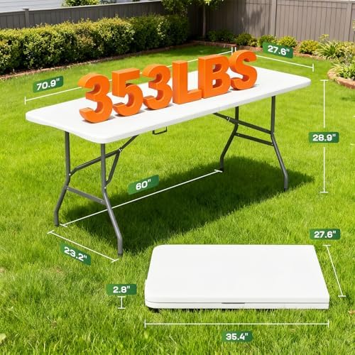 FDW | 6FT Folding Table | White | Portable Plastic Table