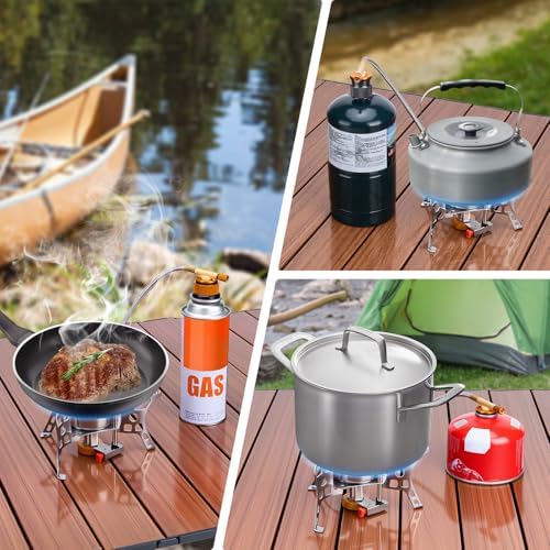 WADEO 3900W Windproof Camping Stove, Camping Gas Stove with Piezo Ignition, Backpacking Stove Portable Camping Stove with Two Fuel Canister Adapter for Outdoor Backpacking Hiking and Picnic