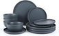 Famiware Dawn Plates and Bowls Sets, 12 Pieces Stoneware Dinnerware Sets, Dishes Set for 4, Microwave and Dishwasher Safe, Speckled Charcoal