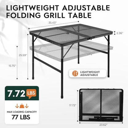 WildFinder Folding Grill Table, 3x2 FT Height Adjustable Camping Table