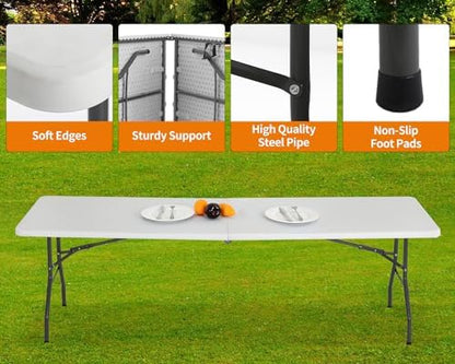 BestOffice | 8FT Folding Table | White | Portable Plastic Table