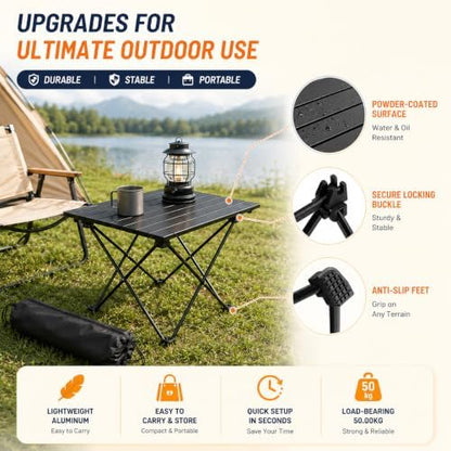 Folding Camping Table – Ultralight Aluminum Portable Table for Camping, Hiking, Backpacking, Picnic, Beach, BBQ – Compact Lightweight Collapsible Travel Side Table for Outdoor, RV, (1)