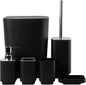 Bathroom Accessory Set 6 Piece Bathroom Accessories Set with Toothbrush Holder&Cup,Soap Dispenser& Dish,Toilet Brush Holder,Trash Can Plastic Gift Set for Bathroom Decorative Countertop (Black