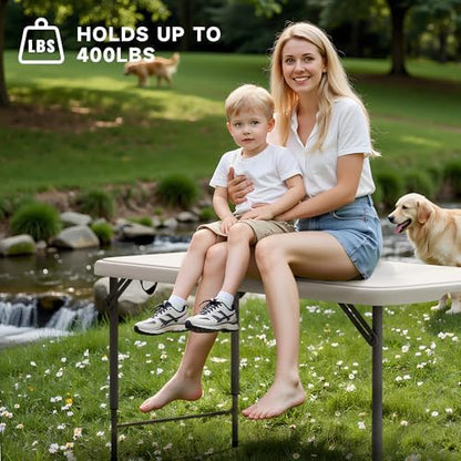 4FT Folding Table, 3 Adjustable Height & Heavy Duty, Double-Layer HDPE with Steel Legs, Foldable Table for Camping, Parties, Picnics, White, 10 Pack