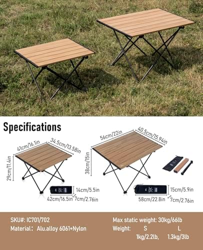 iClimb Ultralight Compact Camping Folding Table (Nature - L)