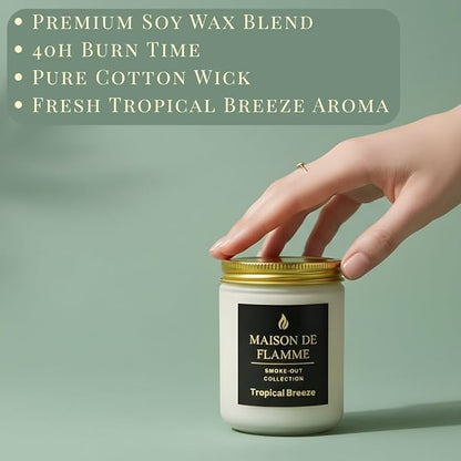Tropical Breeze Odor-Eliminating Scented Candle (White Jar, 200g/7oz) | Long-Lasting Premium Soy Wax Candle for Smoke, Kitchen & Pet Odors