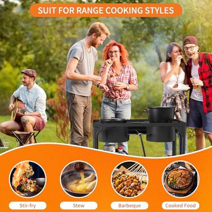 2 Burner Gas Stove, High Pressure Outdoor Propane Burner with Detachable Legs, 150,000 BTU Camping Stove Outdoor Burner with 0-20 PSI Regulator for Camping, Backyard, Outdoor Cooking
