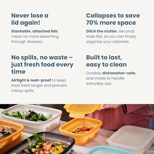 Drip EZ Secondz Collapsible Food Storage Containers (set of 3) - Meal Prep, Leftovers, Lunch, Camping, Hiking - Dishwasher & Microwave Safe - BPA-free Silicone - Locking Lids - Ice Blue