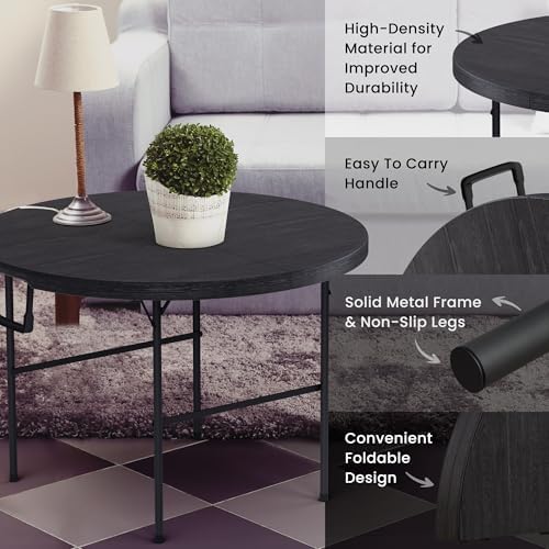 2 PACK of 3.5 Feet Circular Round Foldable Table with Built in Handle & Steel Legs | Heavy Duty Portable | Perfect for Party, Dining, Wedding, Events, Picnic Indoor, Outdoor, Camping, Utility