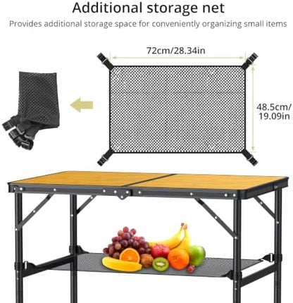 Anbte 3ft Folding Camping Table Max 29.5", 2 Adjustable Height, Yellow