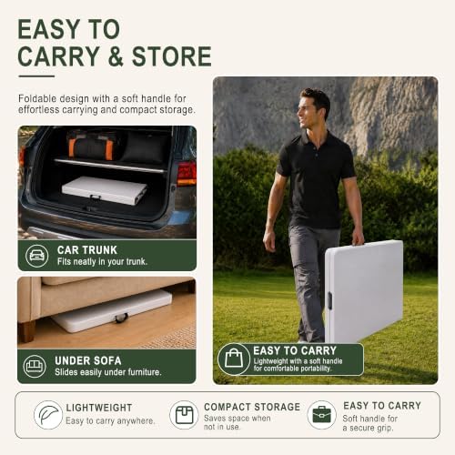 HULKFIT Portable 8-Piece Folding Table and Chairs Set, Heavy Duty 8ft Camping & Party Furniture for Indoor Outdoor Events, White