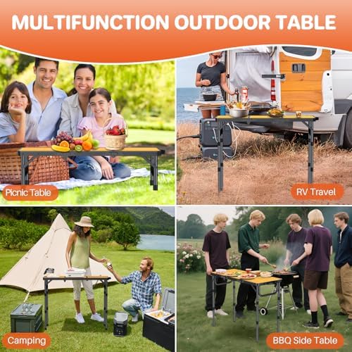 FUNYKICH 3ft Folding Camping Table, 3 Height Adjustable Max 27.5'', Yellow