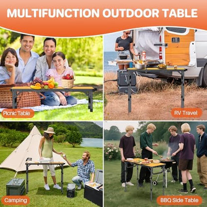 FUNYKICH 3ft Folding Camping Table, 3 Height Adjustable Max 27.5'', Yellow