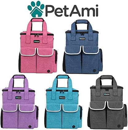 PetAmi Dog Travel Bag Pet Supplies Accessories Organizer for Traveling, Camping, Weekend; Cat Pet Travel Bag Kit Includes 2 Food Storage Containers, 2 Collapsible Bowls, 1 Feeding Mat (Pink)
