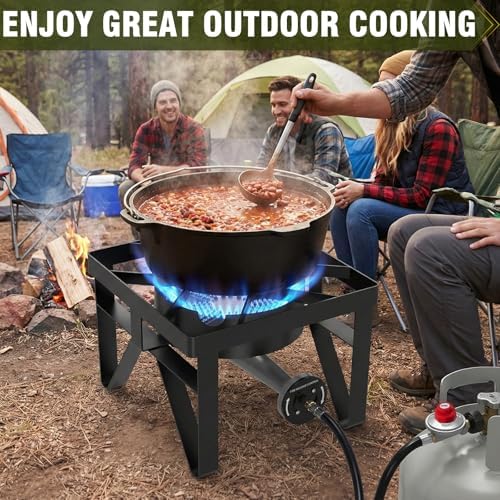BESTFIRE 200,000 BTU Heavy-Duty Propane Burner – Outdoor Stove with 0-20Psi Adjustable Regulator & Black Hose – Ideal for Home Brewing, Turkey Frying, Camping & Backyard Cooking