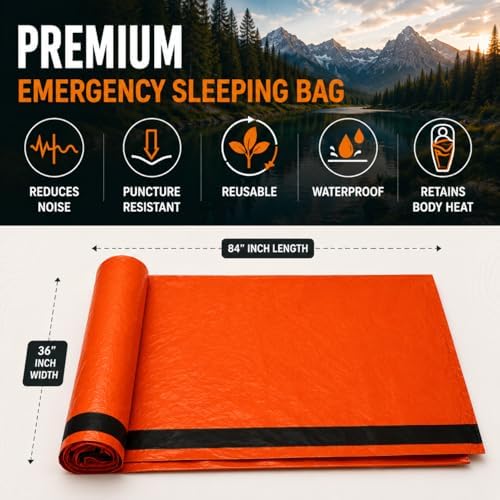 NovaMedic Emergency Sleeping Bag – 84"x36" Thermal Mylar Survival Bivy Sack – Waterproof, Lightweight & Compact Emergency Blanket for Camping, Hiking, Outdoor Survival & Travel