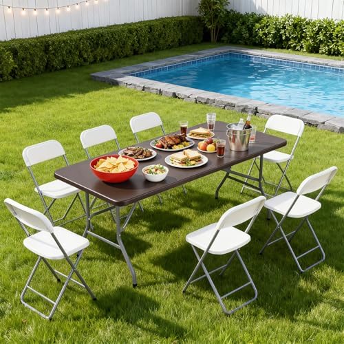 BestOffice | 6FT Folding Table | Brown | Portable Plastic Table
