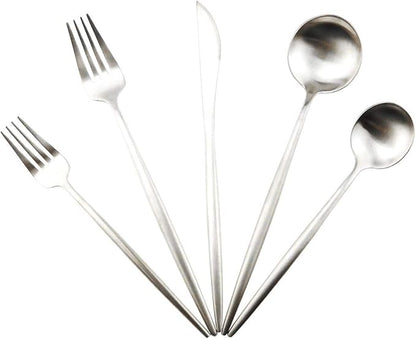 Gugrida 20-Piece 18/10 Stainless Steel Flatware Silverware, Luxury Dinnerware Set Travel Cutlery Tableware Include Knife Fork Spoon Service for 4,Healthy & Eco-Friendly Dishwasher Safe (Silver Matte)