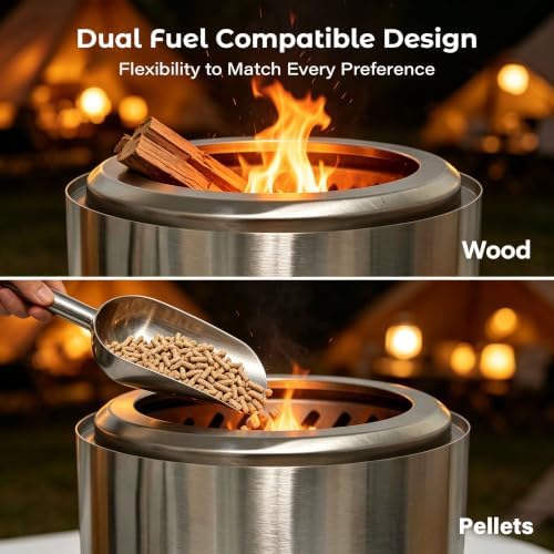 HGD Small Tabletop Fire Pit 8.8 x 8.6 in, Portable Mini Smokeless Table Top Firepit, Low Smoke Camping Stove for Outdoor & Patio, Fueled by Pellets or Wood, with Travel Bag, Stainless Steel, Silver