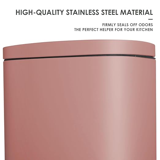 AthLike Trash Can, Stainless Steel Kitchen Garbage Can, Step Waste Bin with Hinged Lid and Removable Inner Bucket, Soft-Close, Dustbin for Bathroom Bedroom Living Room Home (Pink, 8 Gal)