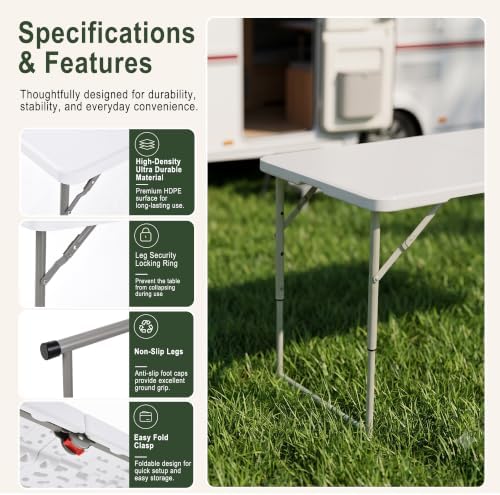 HULKFIT Portable 3-Piece Folding Table and Chairs Set, Heavy Duty 4ft Camping & Party Furniture for Indoor Outdoor Events, White