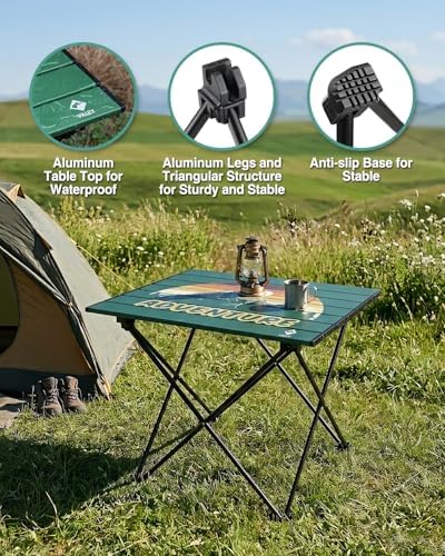 VILLEY Portable Camping Side Table, Ultralight Aluminum Folding Beach Table