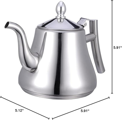 1L Stainless Steel Tea Kettle with Strainer Water Kettle for Home and Restaurant Use Stylish Glossy Finish and Ergonomic Handle