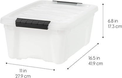 IRIS USA 13 Qt Stackable Plastic Storage Bins with Lids, 6 Pack - BPA-Free, Made in USA - Discreet Organizing Solution, Latches, Durable Nestable Containers, Secure Pull Handle - Pearl