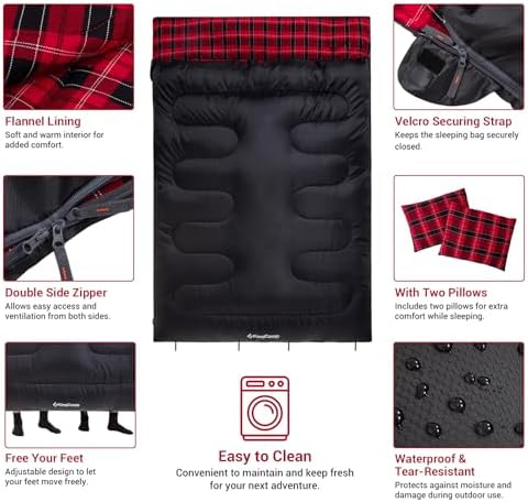 KingCamp Double Sleeping Bag for Adults, Queen Size 2 Person Sleeping Bag