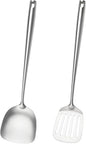 18/10 Stainless Steel Cooking Utensils,2 Pcs All Metal Stainless Steel Kitchen Utensils Set with Wok Spatula,Slotted Spatula Turner(Dishwasher Safe)