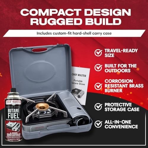 Chef Master Portable Butane Camping Stove, Countertop Burner, 10,000 BTU