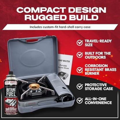 Chef Master Portable Butane Camping Stove, Countertop Burner, 10,000 BTU